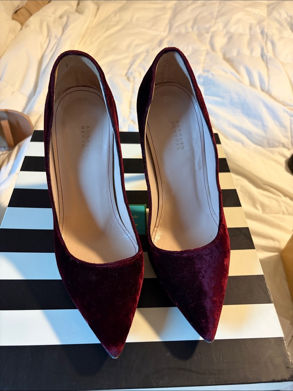 Barneys New York Burgundy Velvet Pointed-Toe Pumps 7